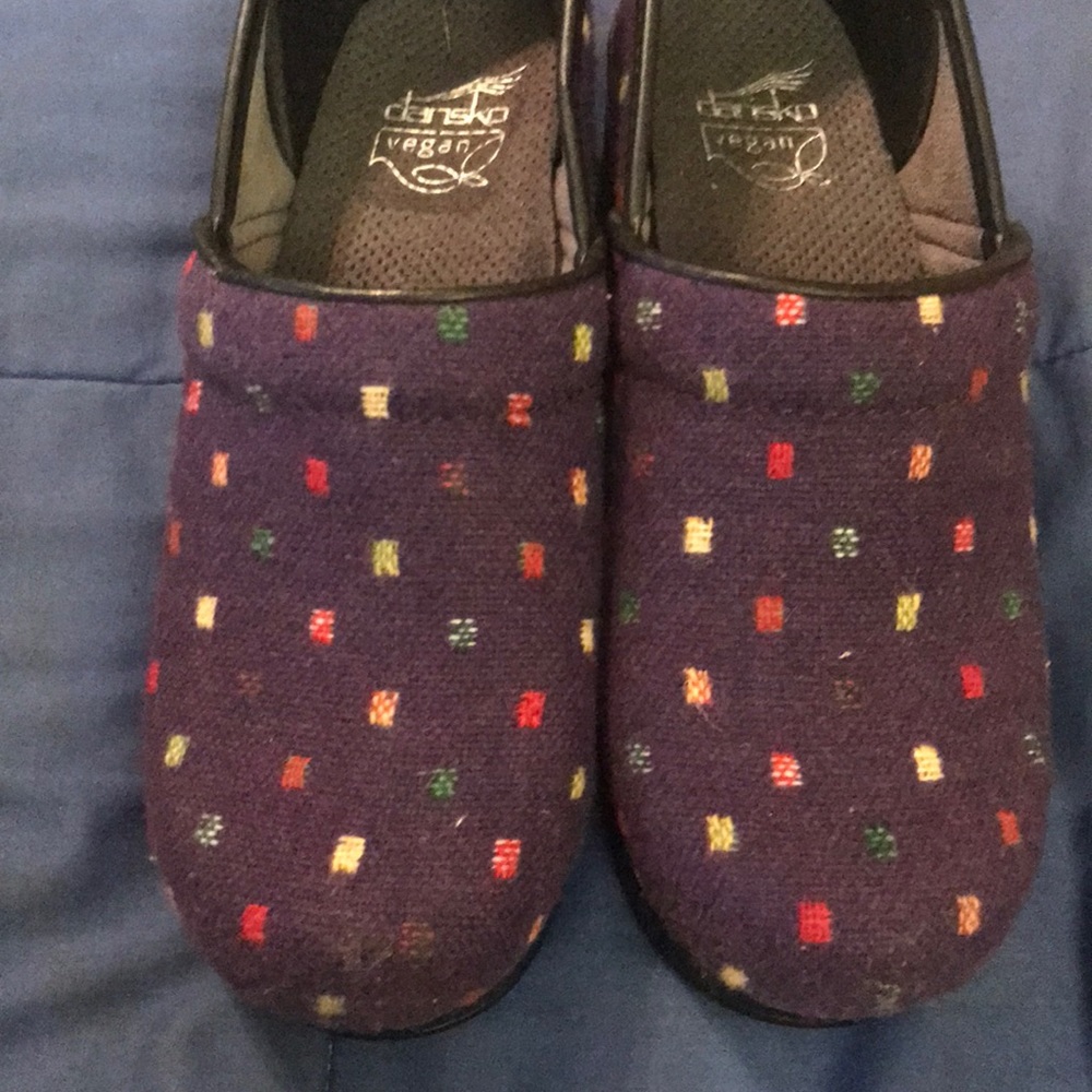 Purple cloth Dansko clogs